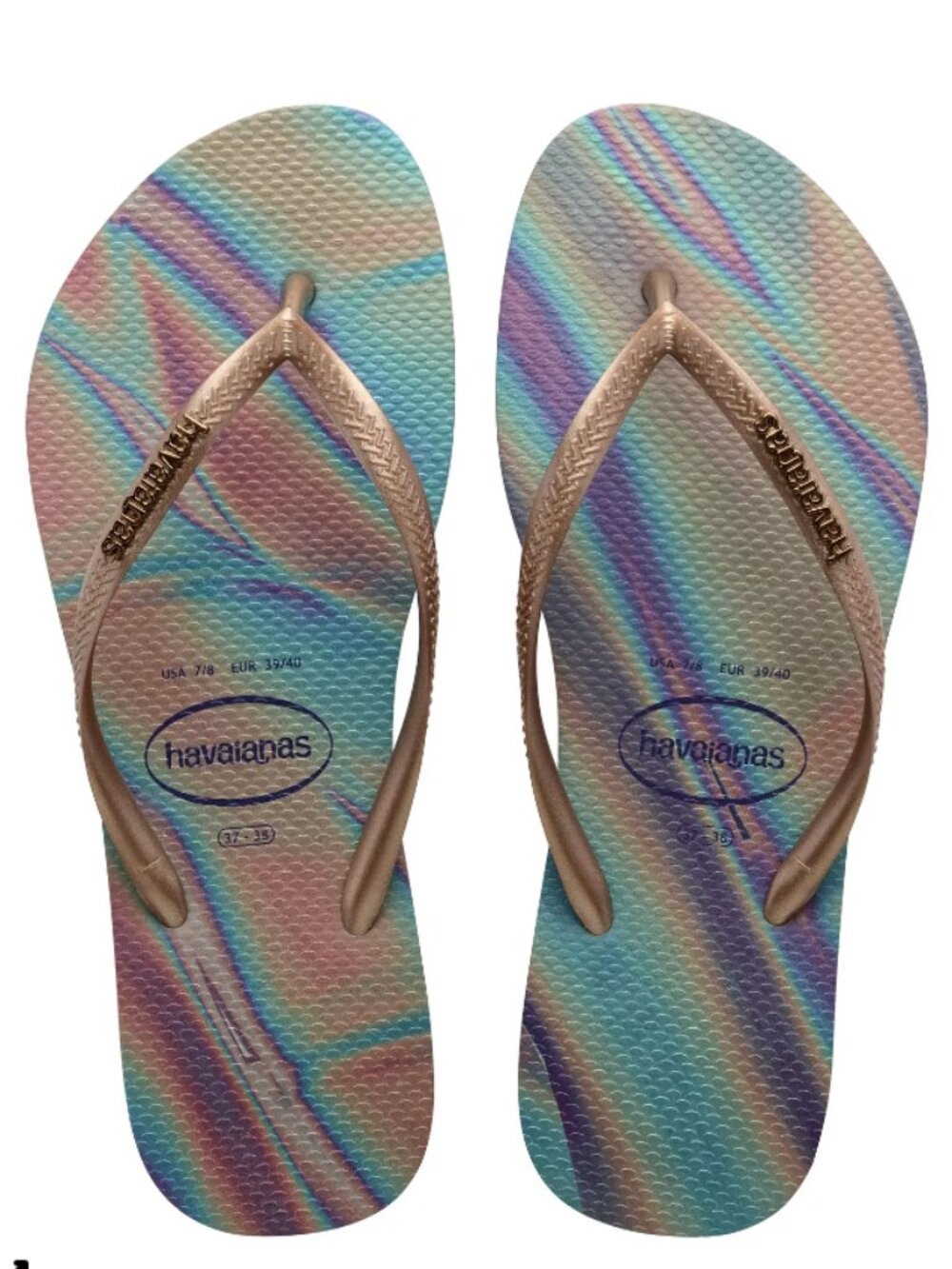 Havaianas Slim Iridescent Flip Flops Oil Slick Rainbow Metallic Thong Sandals